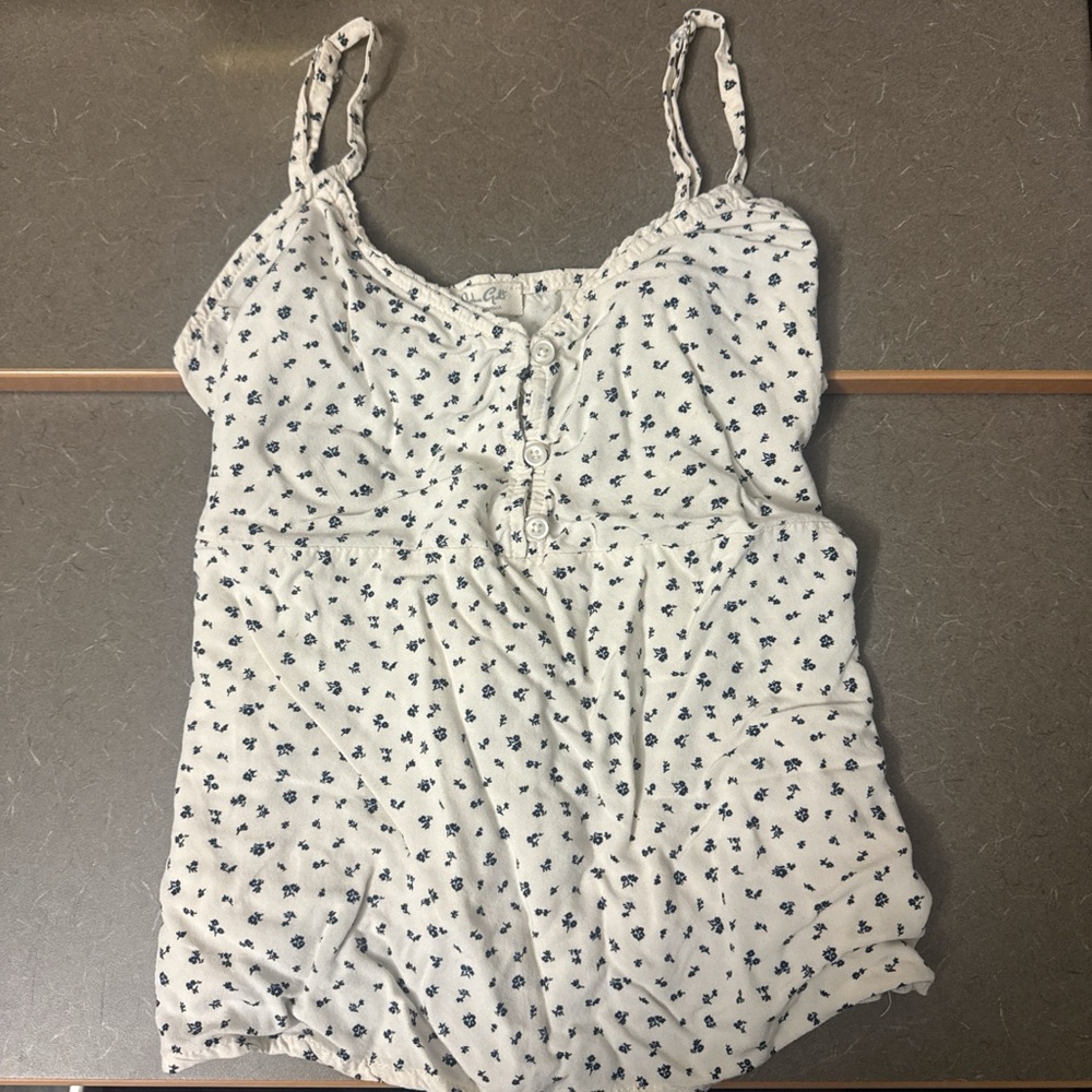 Brandy Melville White and Blue Floral Tank Top